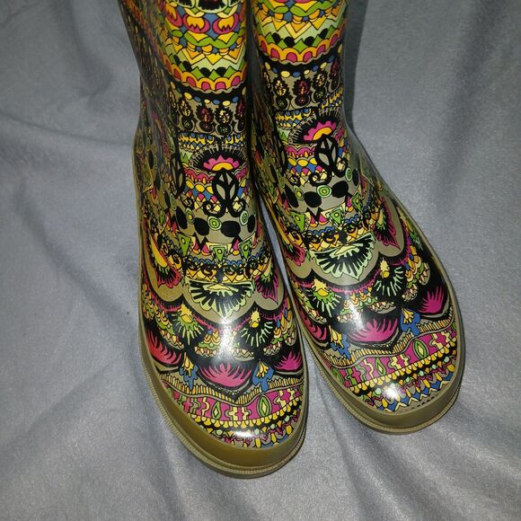 Sakroots Rubber Rain Boots Jersey Lined Colorful Peace Sign Women's Size: 6 - Picture 10 of 11